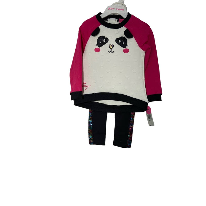 Betsey Johnson 24 Months / White-Pink-Black "Betsey Johnson Panda Face Shirt and Sequin Leggings - Size 24 Months"  K17 *