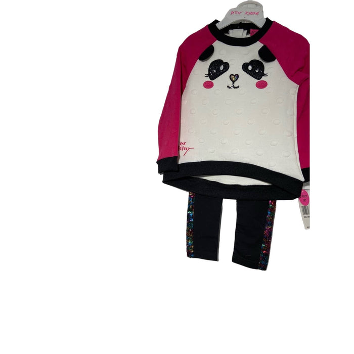 Betsey Johnson 24 Months / White-Pink-Black "Betsey Johnson Panda Face Shirt and Sequin Leggings - Size 24 Months"  K17 *