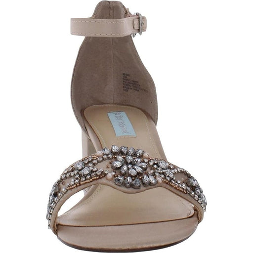 Betsey Johnson Beige / 9 Blue by Betsey Johnson Women's SBMel Heeled Sandal Rhinestone Block Heel Size 9W