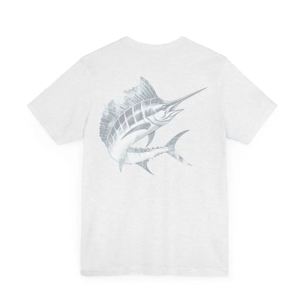 White Big Game Fishing Marlin graphic tee on cotton t-shirt