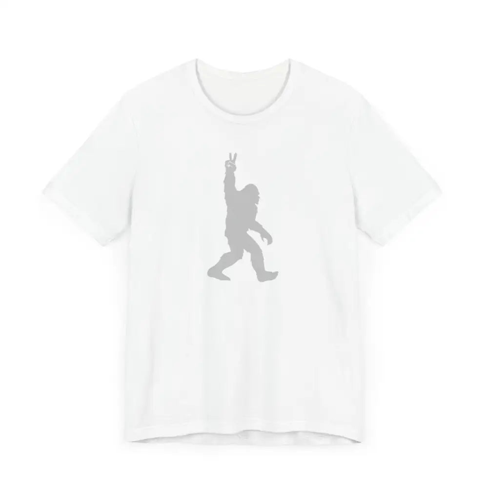 White Bigfoot Legendary Journey tee with gray peace sign graphic