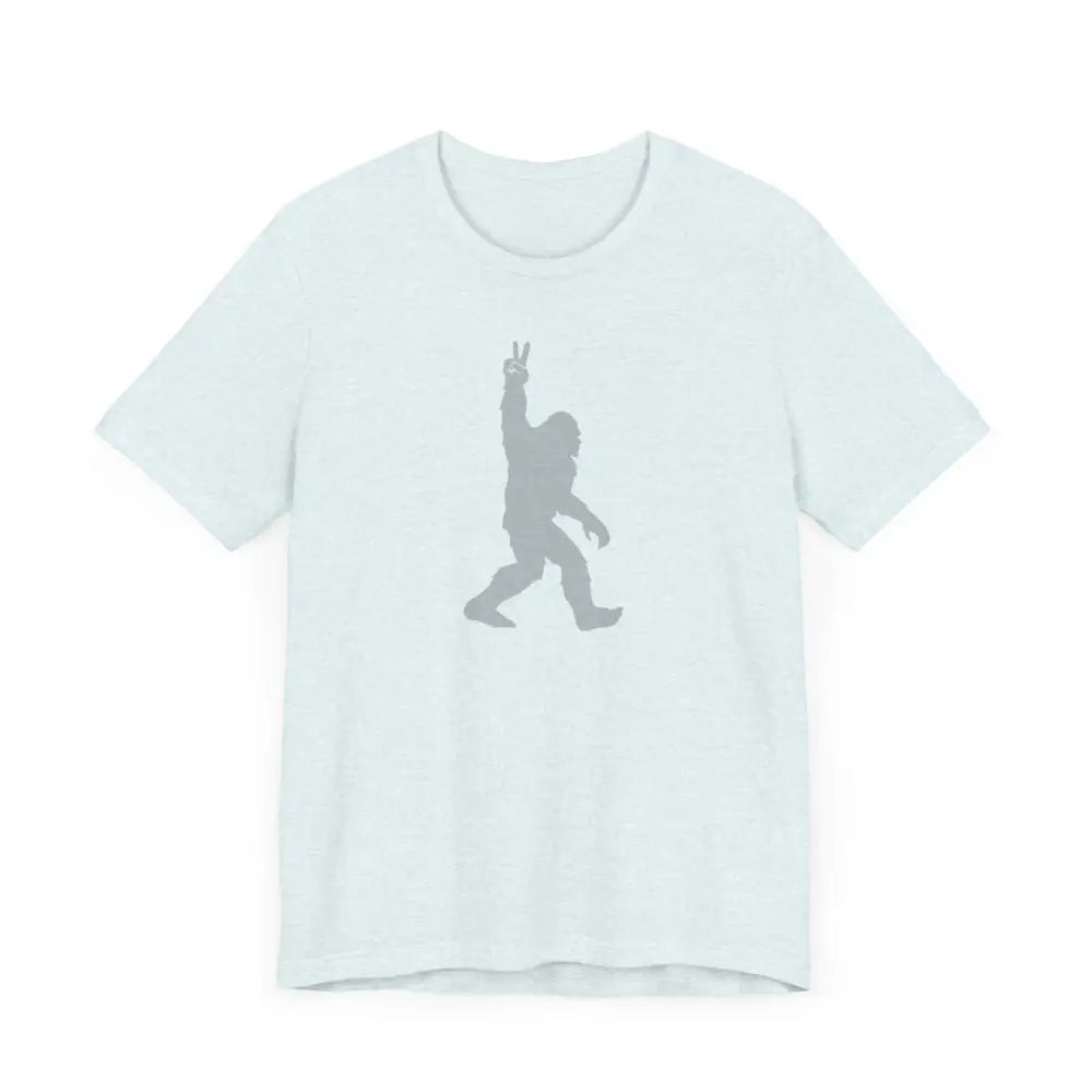 Light blue Bigfoot Legendary Journey graphic tee with gray print