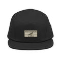 Black embroidered bird hat five panel camping cap nylon strap clip closure