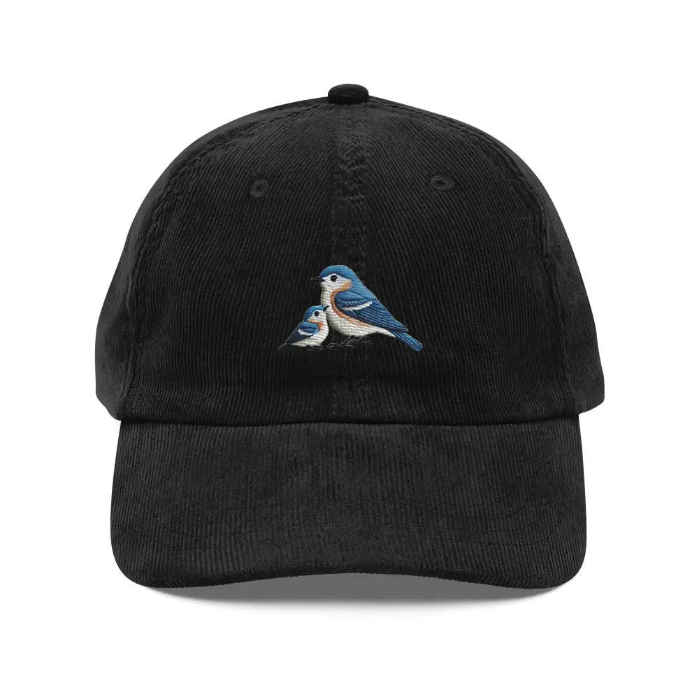 Vintage corduroy hat with embroidered blue bird design