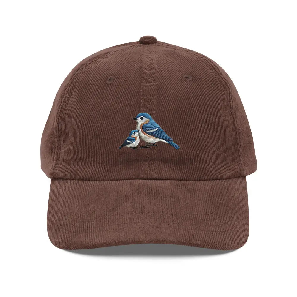 Vintage corduroy hat with embroidered blue birds