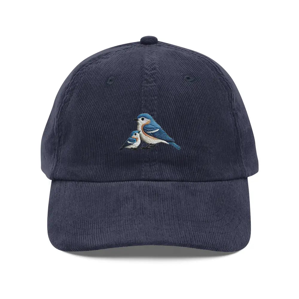 Vintage corduroy baseball cap with embroidered blue bird