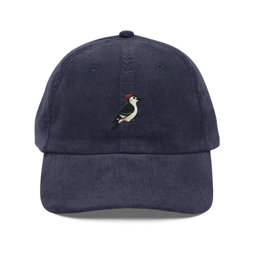 Navy blue woodpecker embroidered vintage corduroy baseball cap