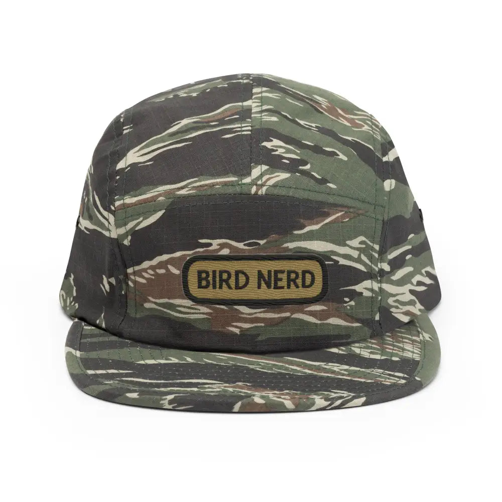 Trini Skies Supply Bird Nerd embroidered corduroy camper cap with camo pattern