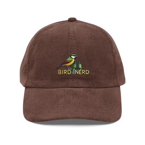 Bird Nerd Vintage embroidered corduroy baseball cap with bird and binoculars