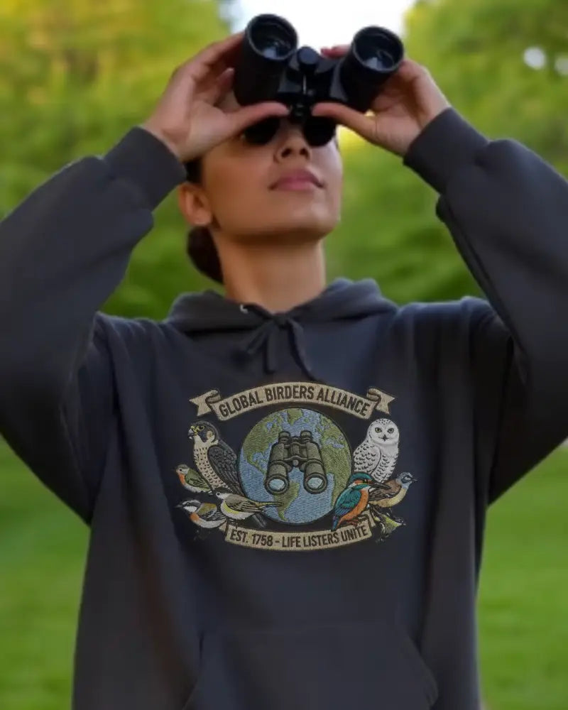 Bird watcher sweatshirt with sleek binoculars graphic