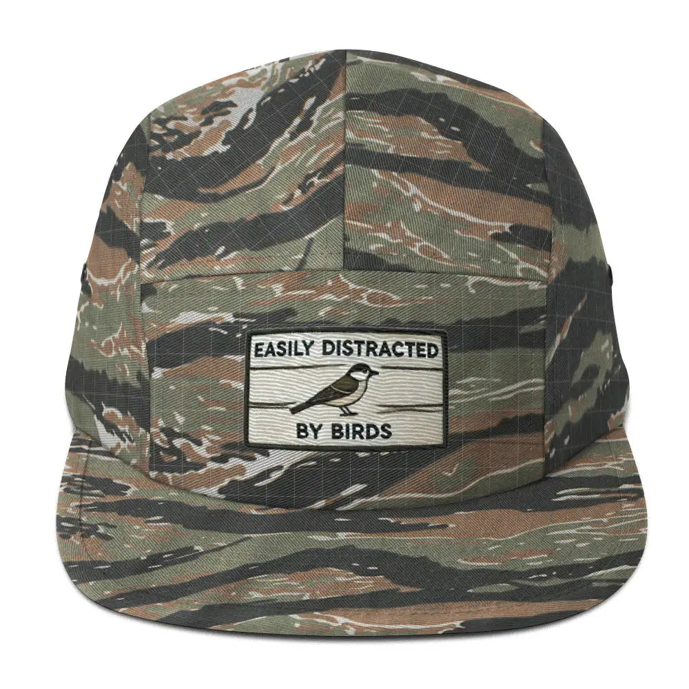 Birds Five Panel embroidered corduroy hat with bird patch