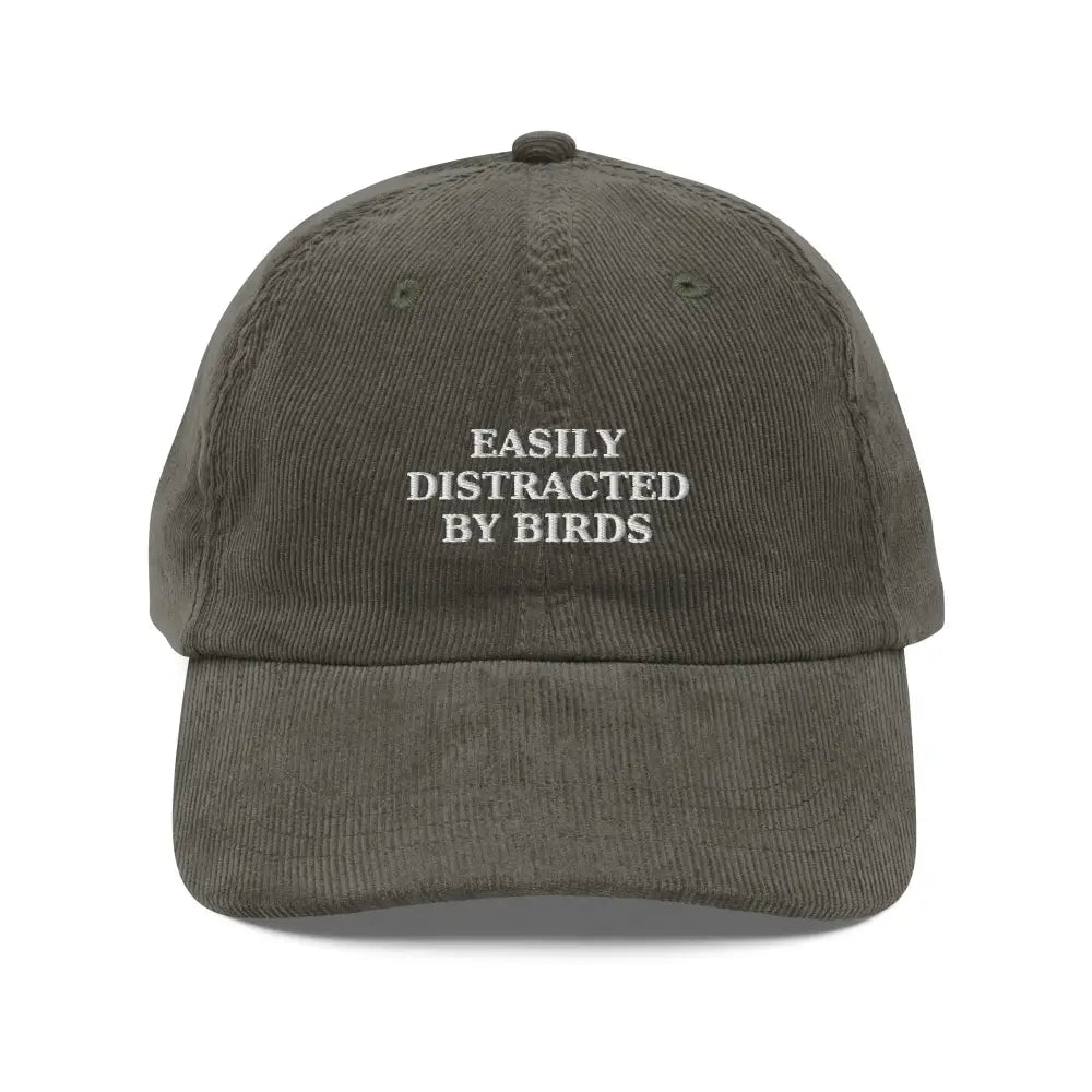 Birds Vintage Corduroy Embroidered Hat in olive green