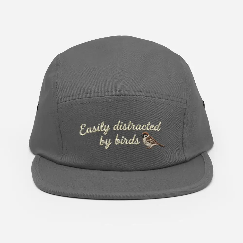 Gray birdwatcher camper hat with birds direct embroidery for bird lovers gift