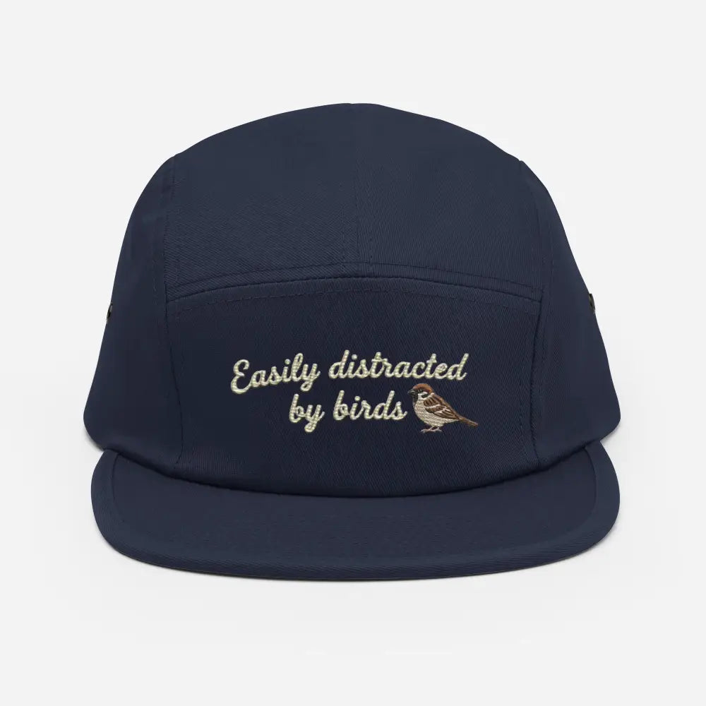 Navy blue birdwatcher camper hat with birds direct embroidery, bird lovers gift