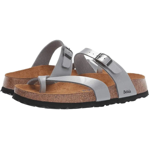 Birkenstock Silver / 7.5 Betula Licensed Birkenstock Mia Soft Sandals SZ 7-7.5 Smooth Synthetic Leather