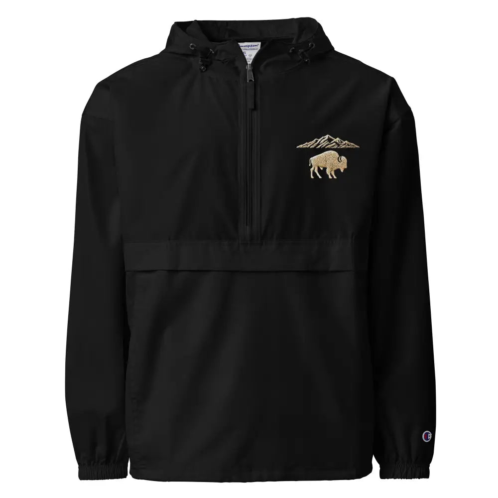 Black Bison Mountain Embroidered Waterproof Rain Jacket for National Park Camping