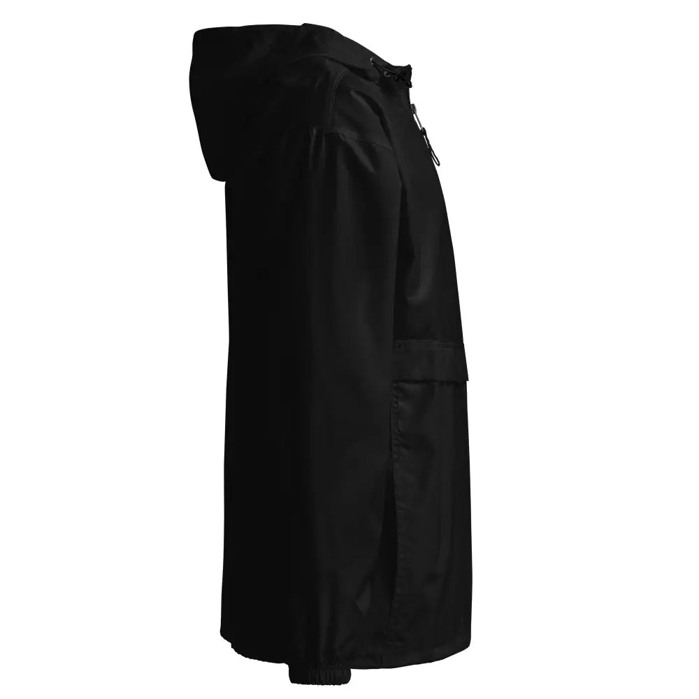 Black embroidered waterproof rain jacket for national park camping
