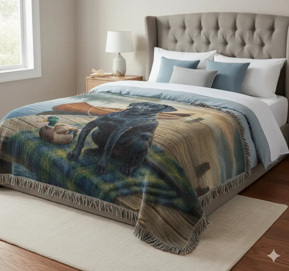 Cozy black lab woven heritage blanket pet for dog lovers gift