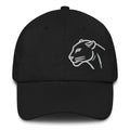 Black baseball cap with white panther embroidery in chino cotton twill