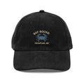 Vintage-style embroidered corduroy cap with black crab and Bay Bound Chesapeake MD design