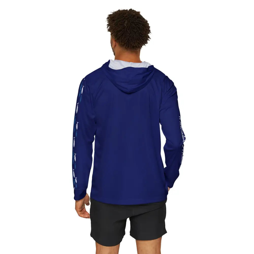 Bluefin Classic performance fishing shirt in royal blue with white fish sleeves