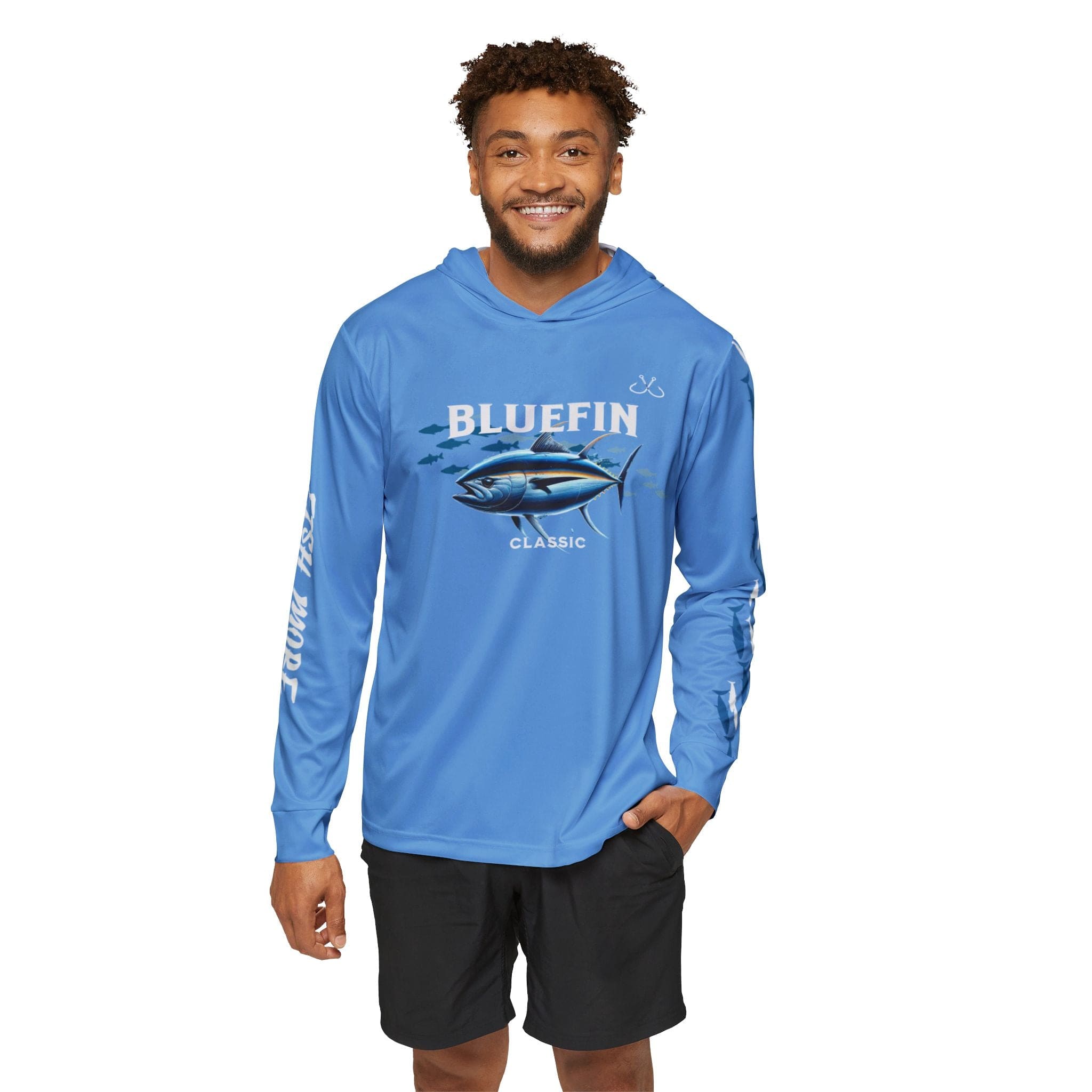 Bluefin Classic Performance Fishing Hoodie, 100% Polyester, Climate Control with UV Protection (BABY BLUE) - Triniskies