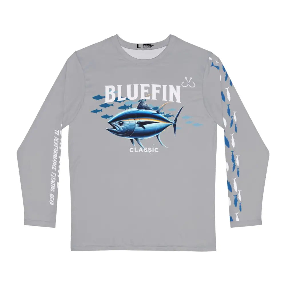 Grey Bluefin Classic performance fishing shirt with bluefin tuna graphic – moisture-wicking UV shirt