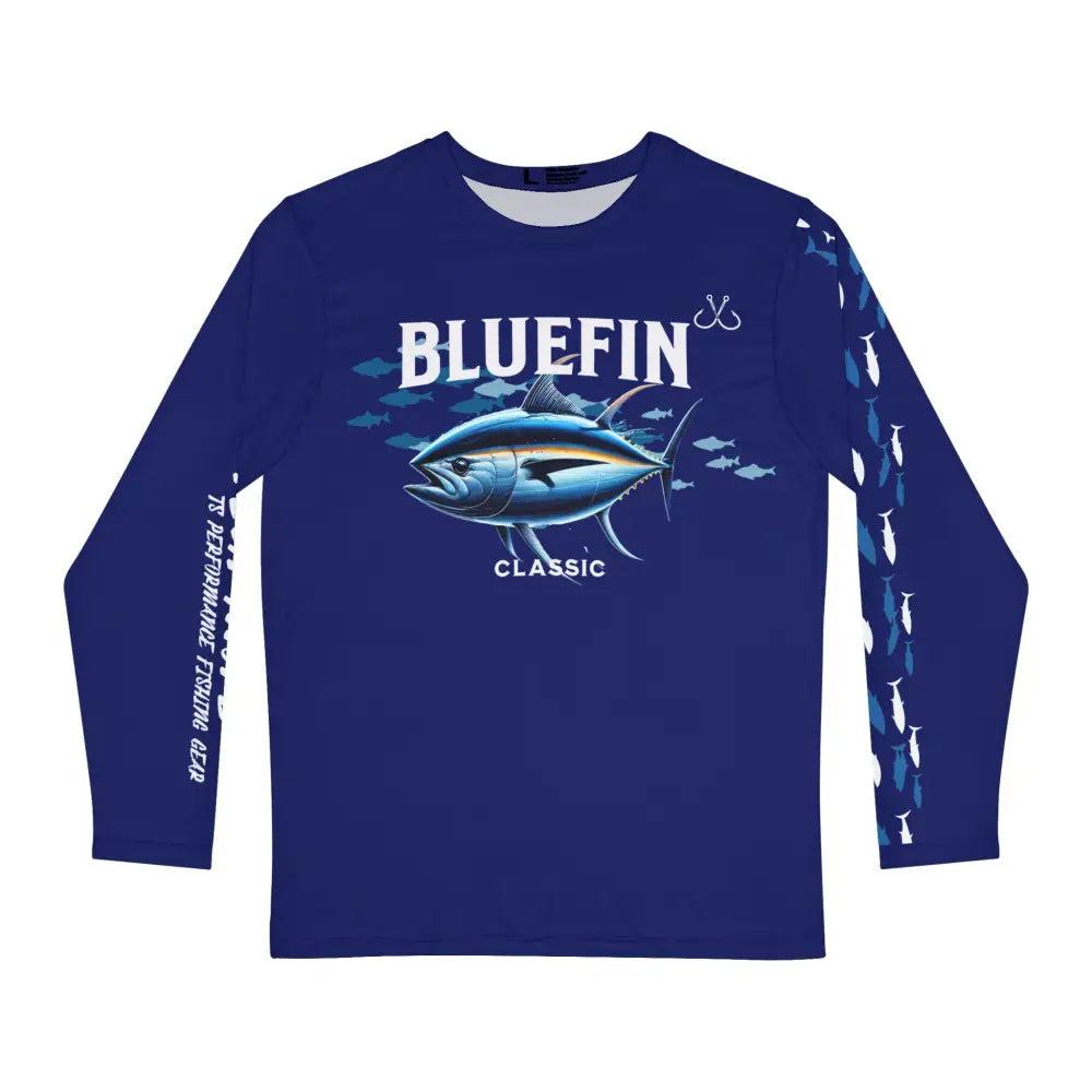 Baby Blue Bluefin Classic UV protection long sleeve performance fishing shirt with tuna graphic