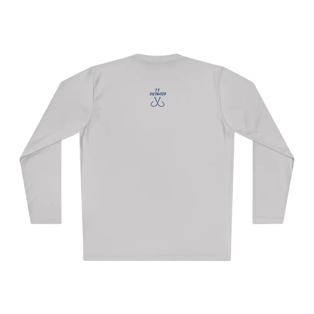 Light gray Bluefin Tuna long sleeve UV protection fishing t-shirt with crossed hooks graphic