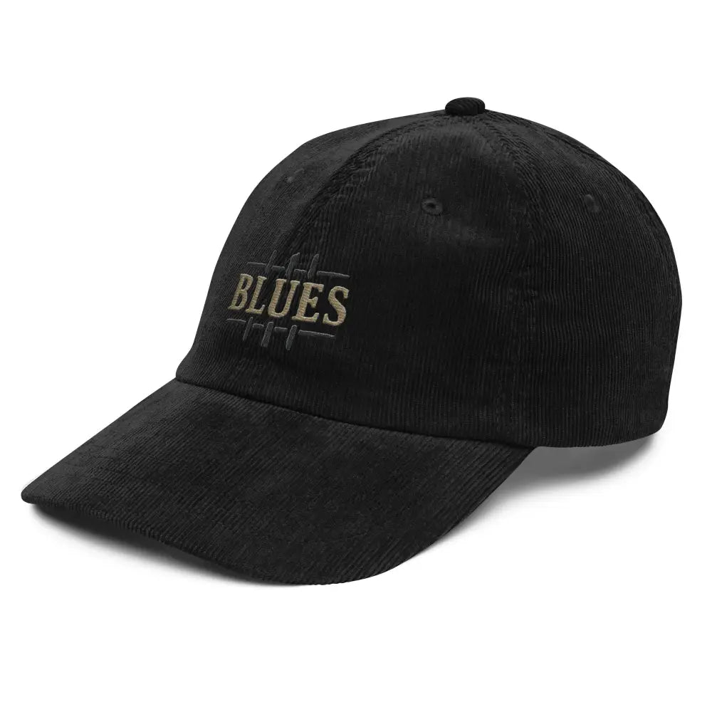 Blues embroidered corduroy hat in vintage outlaw-inspired cap style
