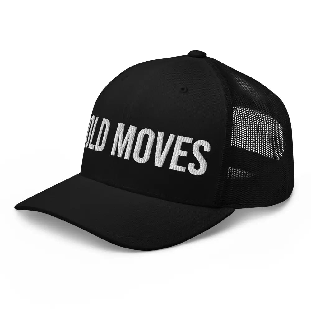 Trini Skies Bold Moves embroidered black mesh trucker cap