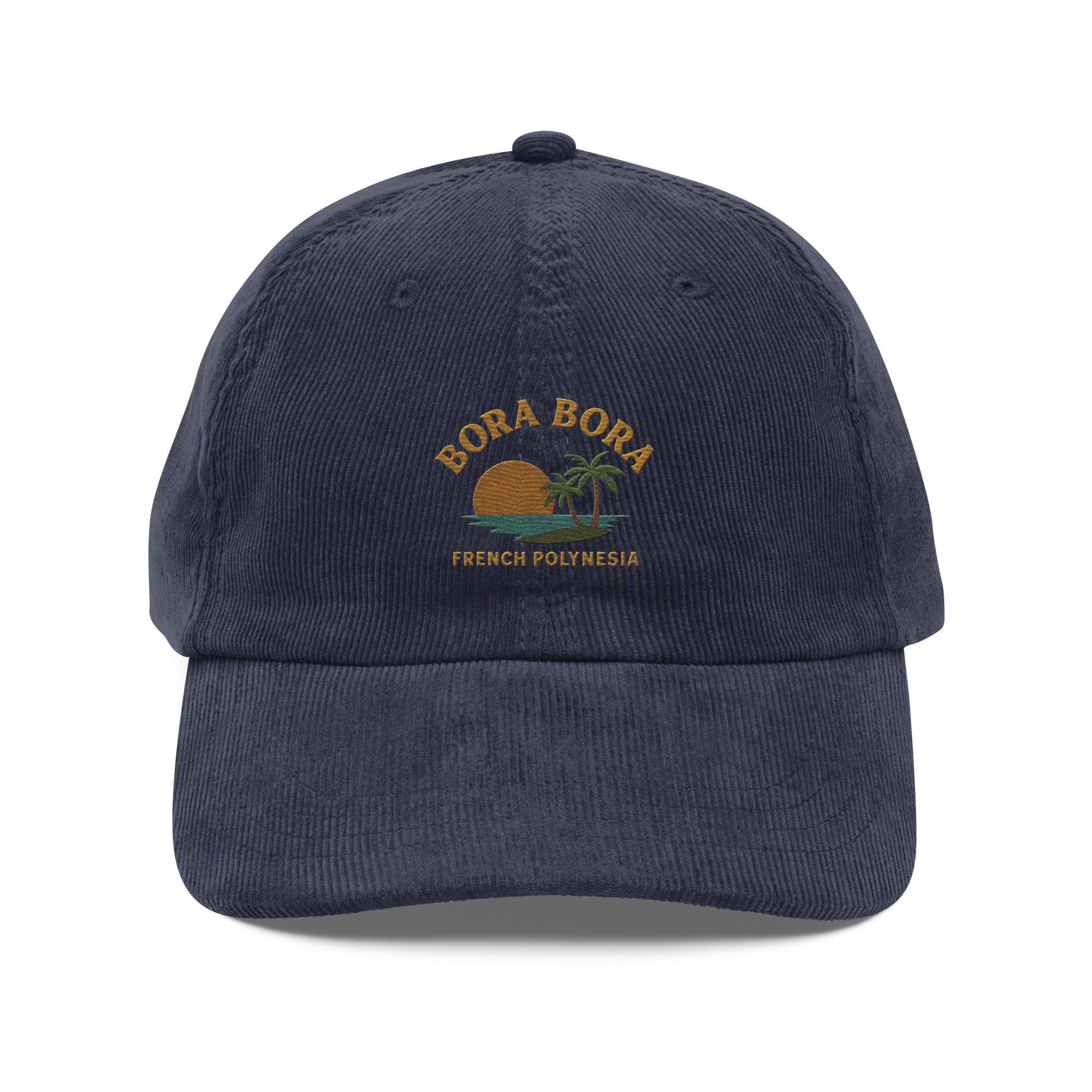 Bora Bora French Polynesia Embroidered Corduroy Dad Hat – Tropical Island Sunset Cap - Triniskies