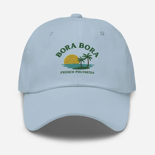 Light blue Bora Bora French embroidered tropical sunset corduroy hat