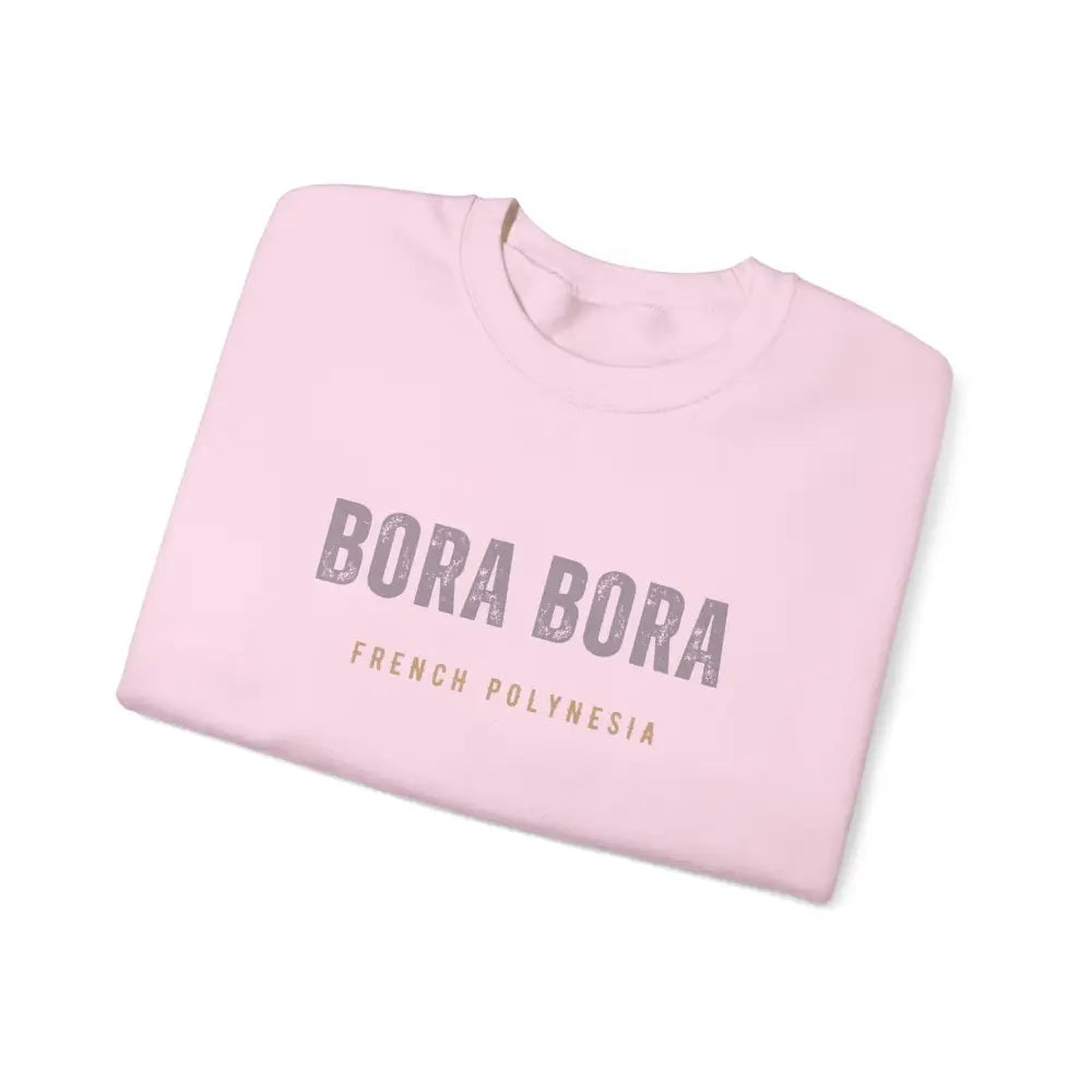 Light pink Bora Bora unisex crewneck sweatshirt with graphic text