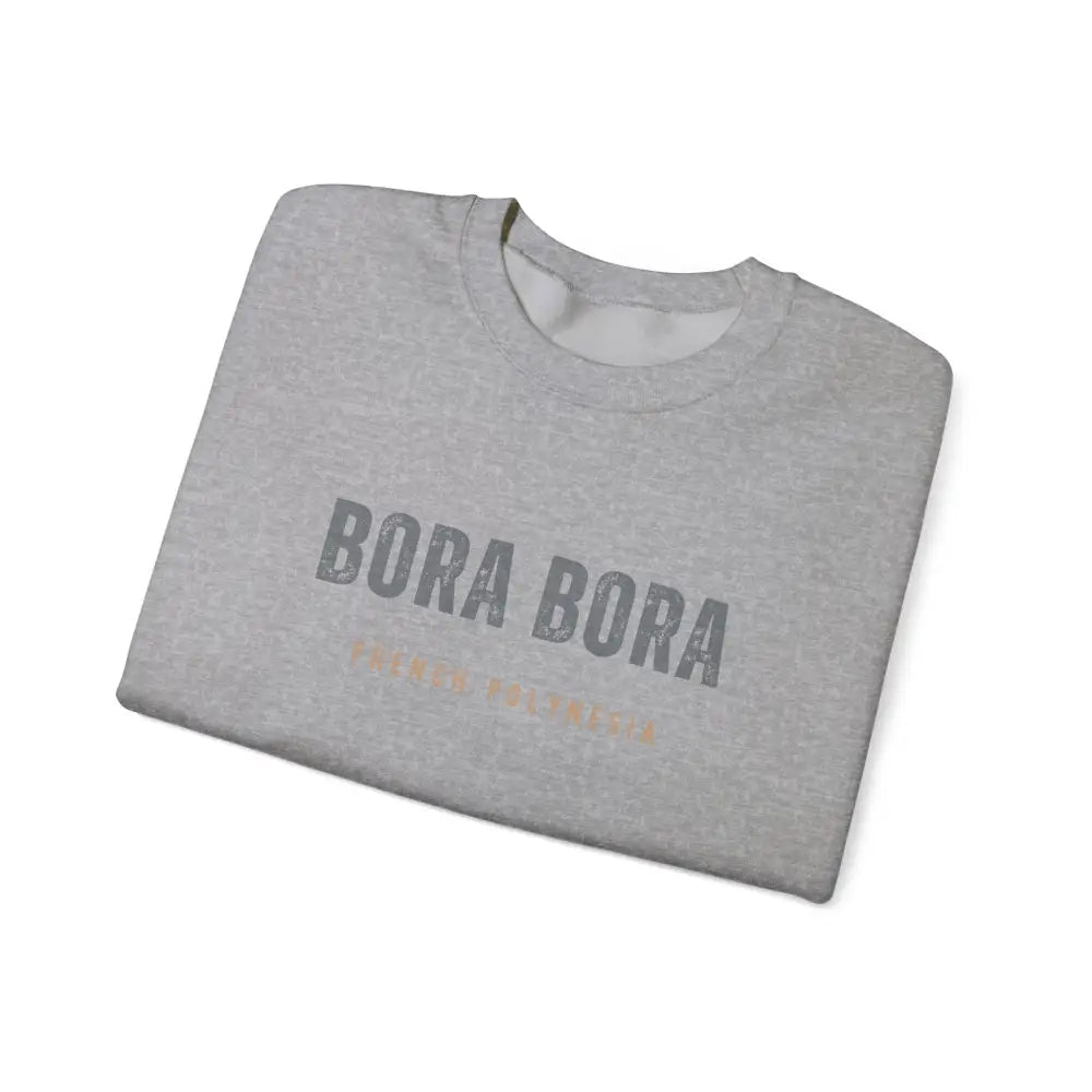 Gray Bora Bora unisex crewneck sweatshirt with embroidered text