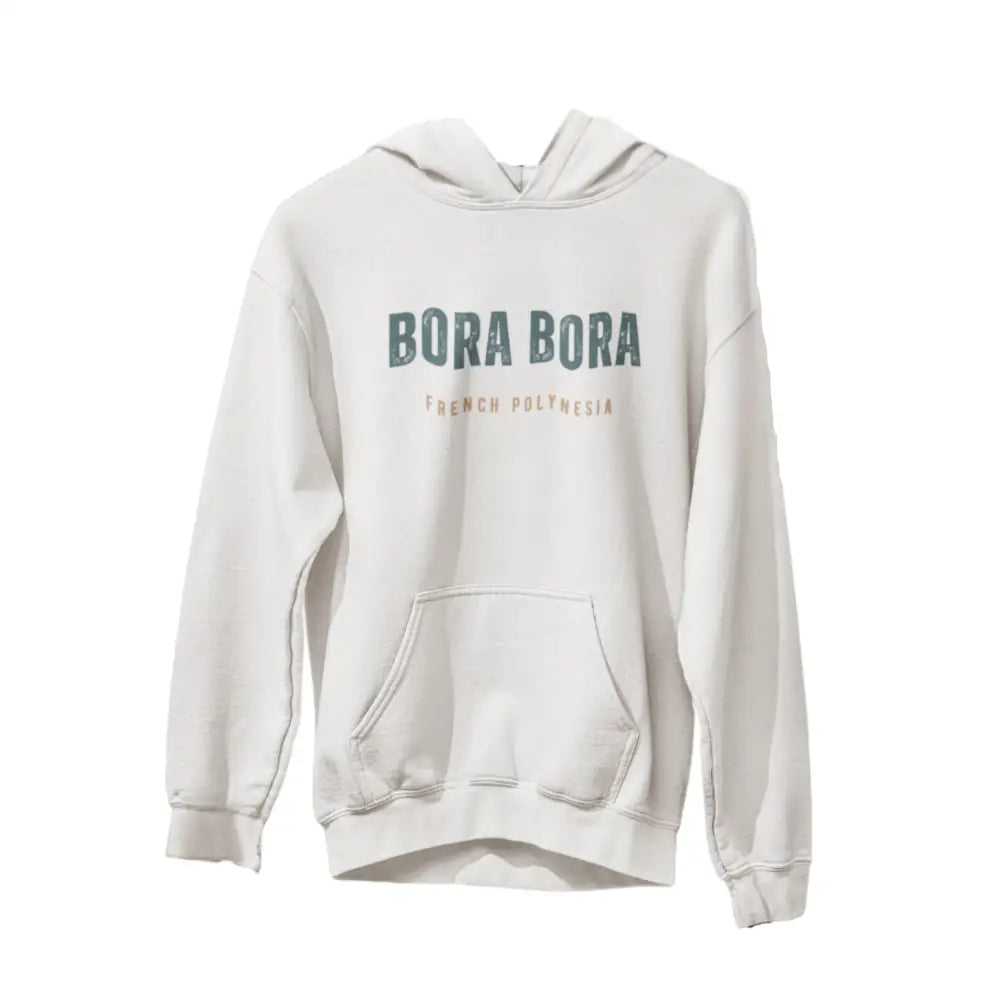 Light Bora Bora unisex hoodie with front pocket and Trini Skies embroidery