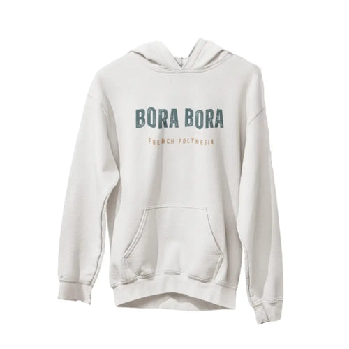 Light Bora Bora unisex hoodie with front pocket and Trini Skies embroidery