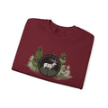 Maroon hunting inspired sweatshirt with deer in scope graphic