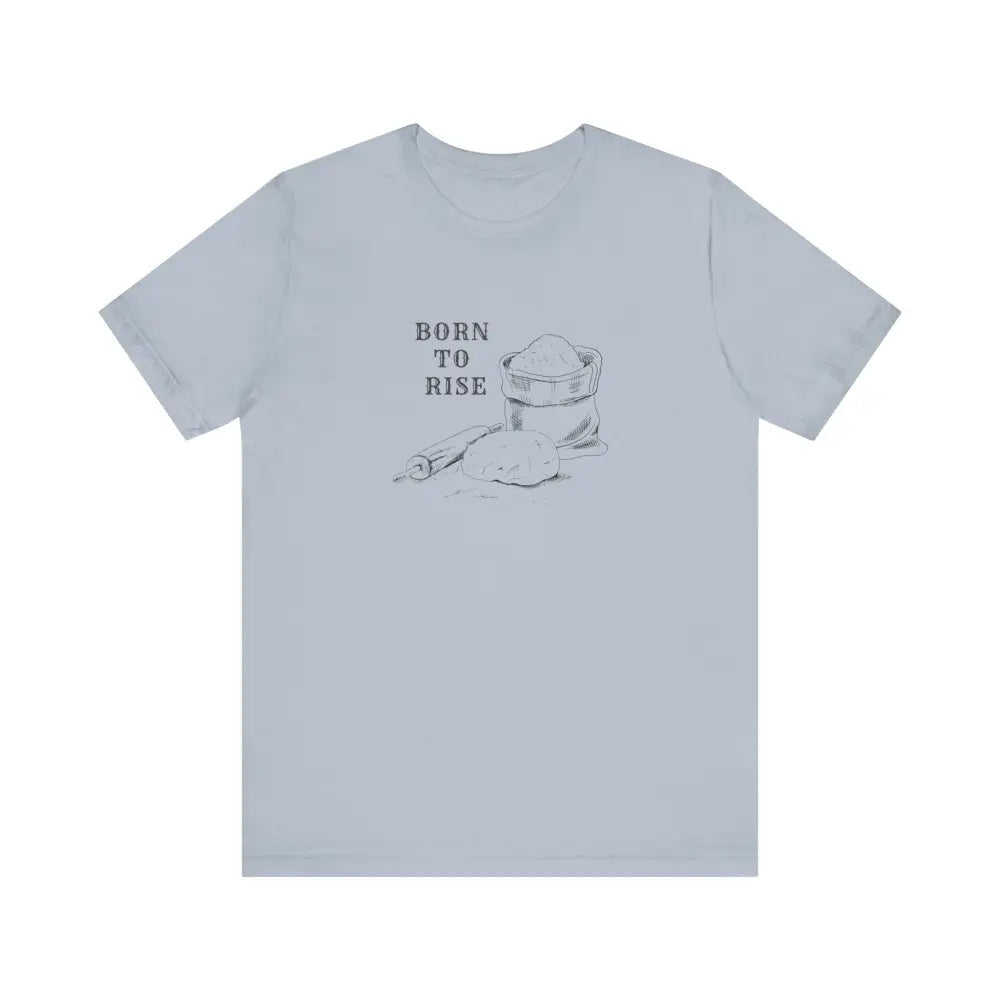 Light blue baking graphic tee with timeless elegance by Trini Skies