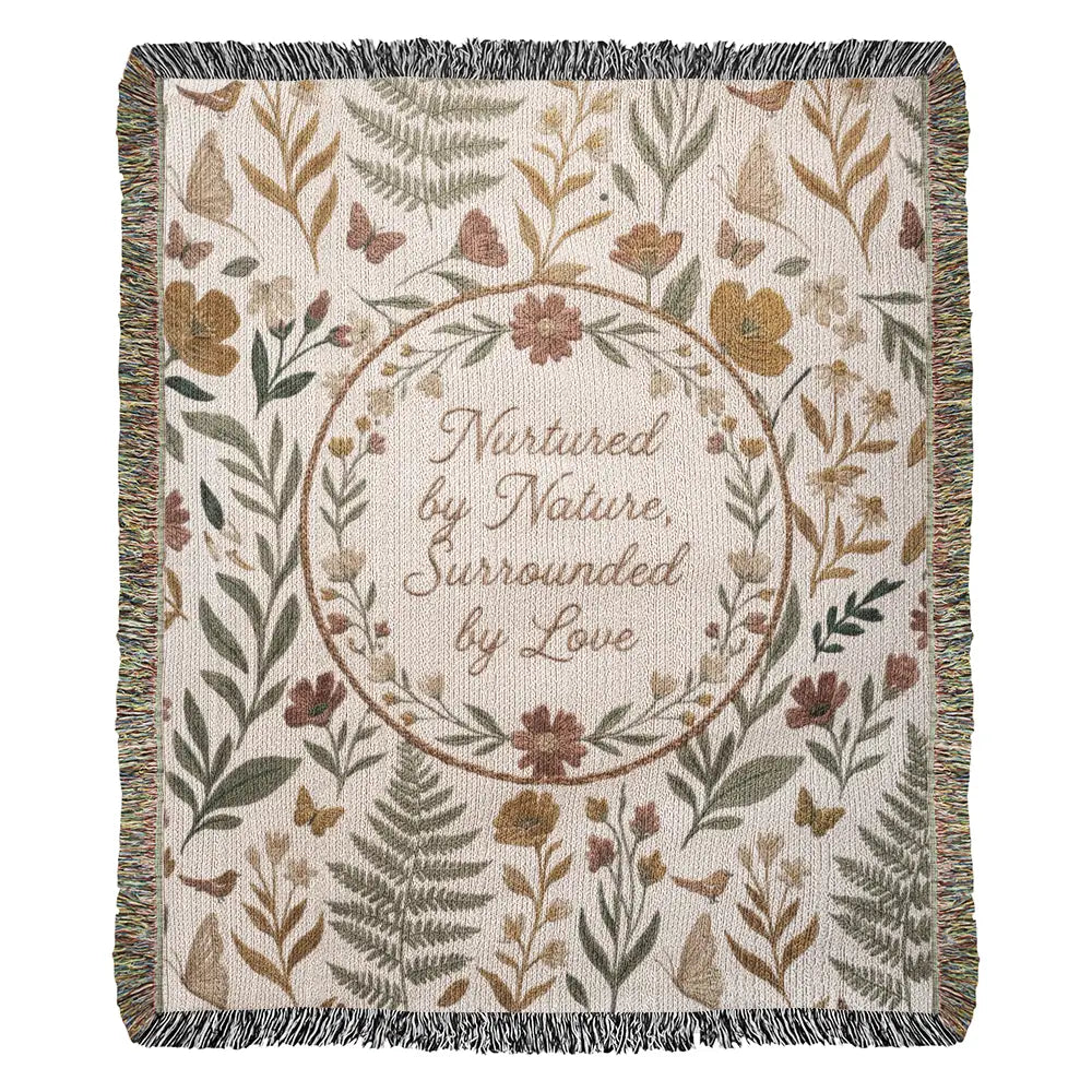 Botanical wreath woven cotton blanket with floral throw gift design