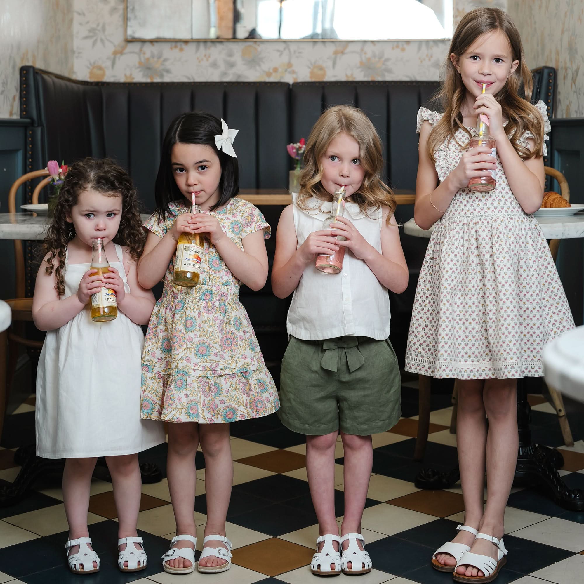 Bow Front Sundress – Girls Organic Cotton & Linen Summer Dress with Adjustable Straps - Triniskies