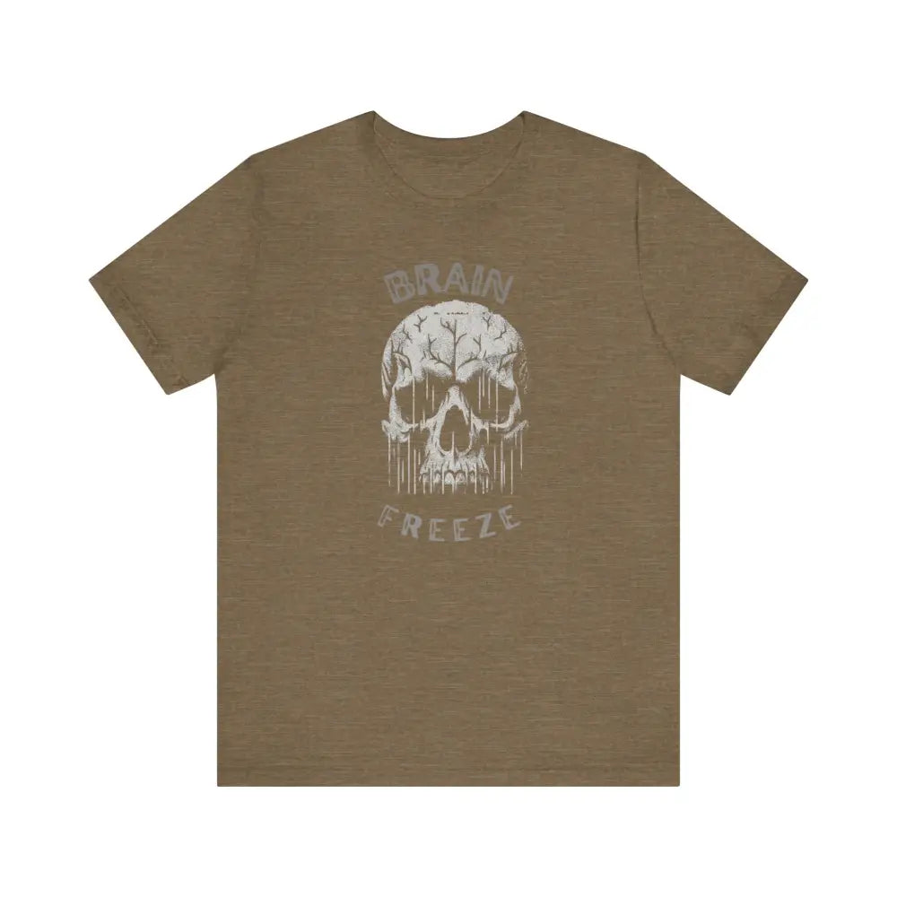Brain Freeze Skull Graphic Tee: Brown Cotton Unisex T-shirt
