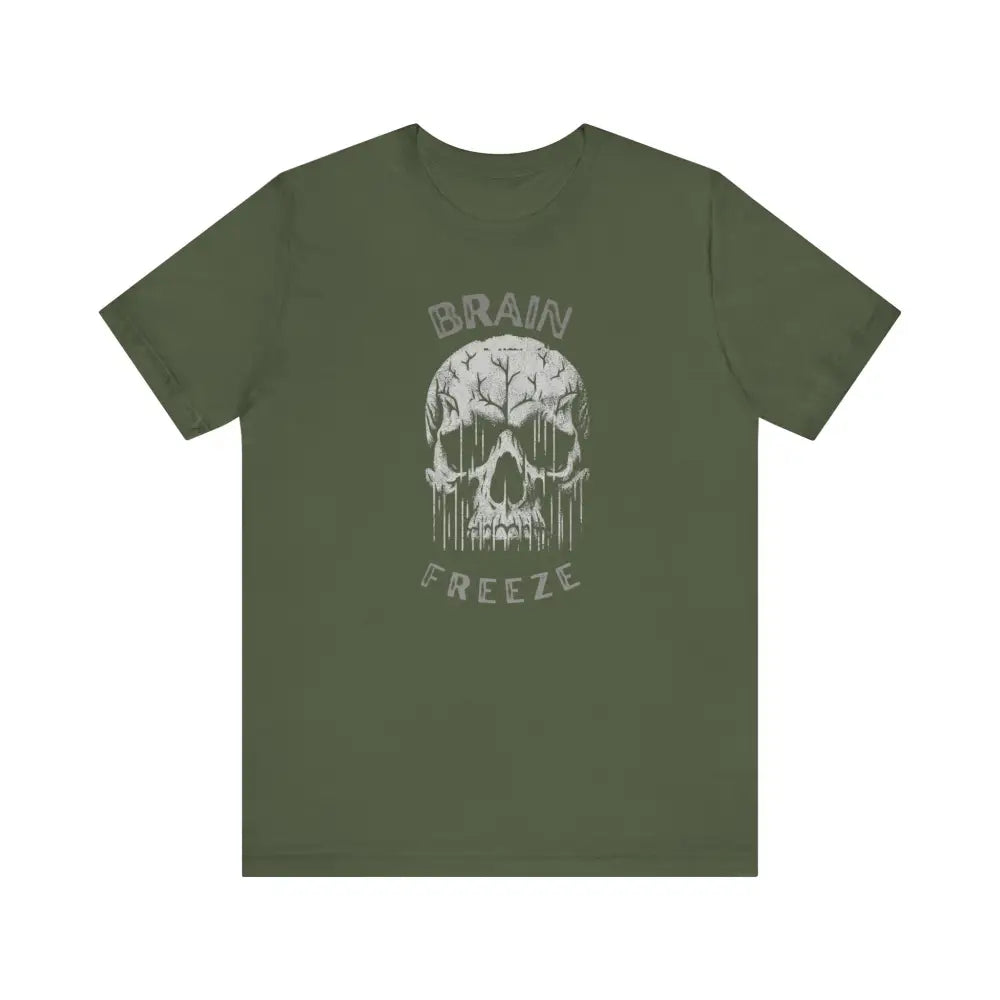 Olive green Brain Freeze Skull unisex cotton tee with graphic