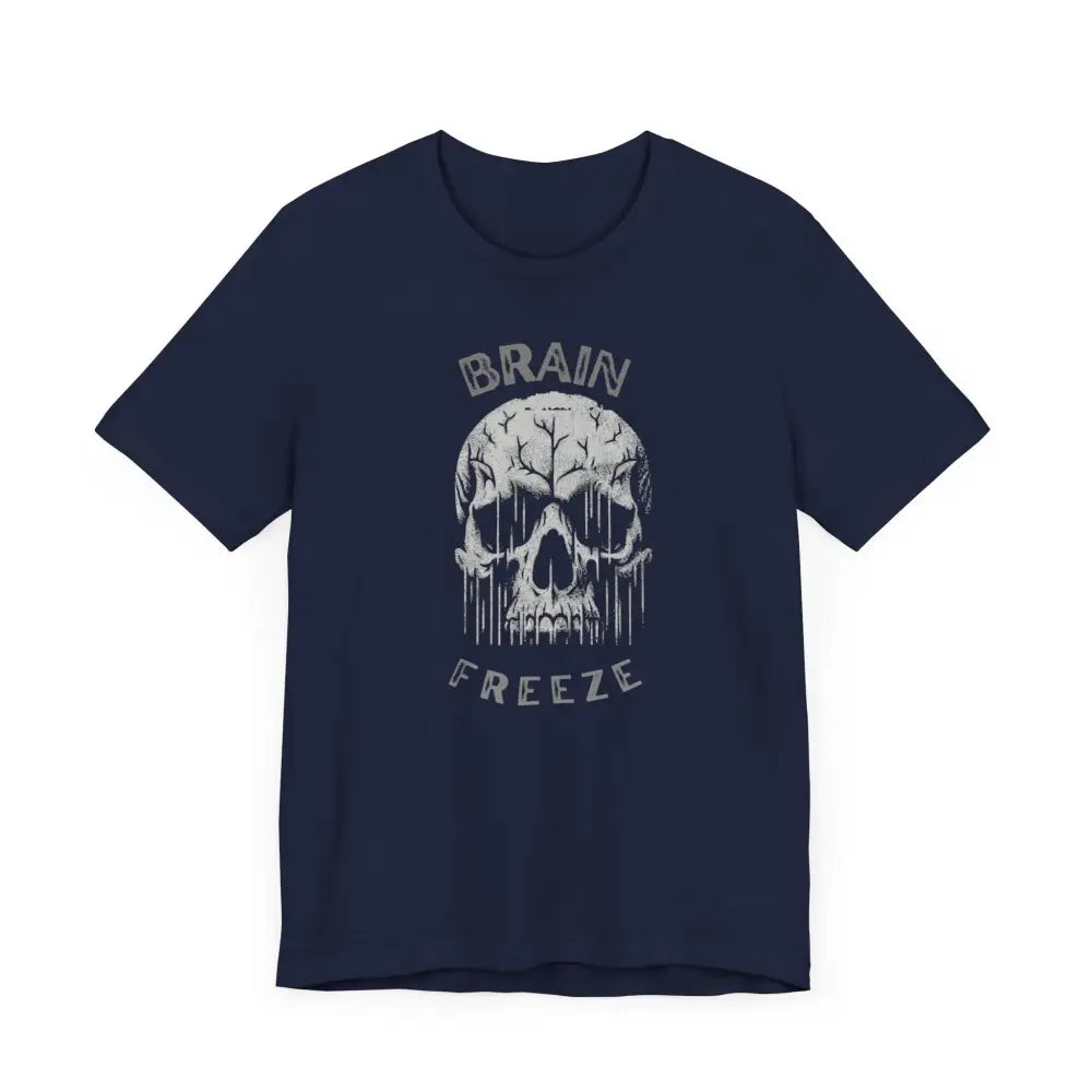 Dark blue Brain Freeze Skull unisex cotton t-shirt with white skull design