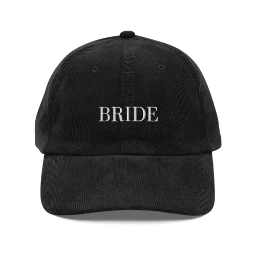 Black Bride Embroidered Vintage Corduroy Cap for Bridal Shower