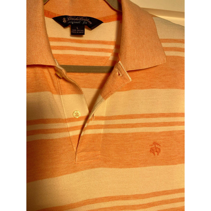 Brooks Brothers 346 Large / Orange Brooks Brothers Men's Large Polo - Orange Striped * MTS30