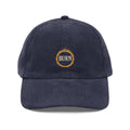 Vintage-washed black corduroy embroidered hat with BURN flames logo