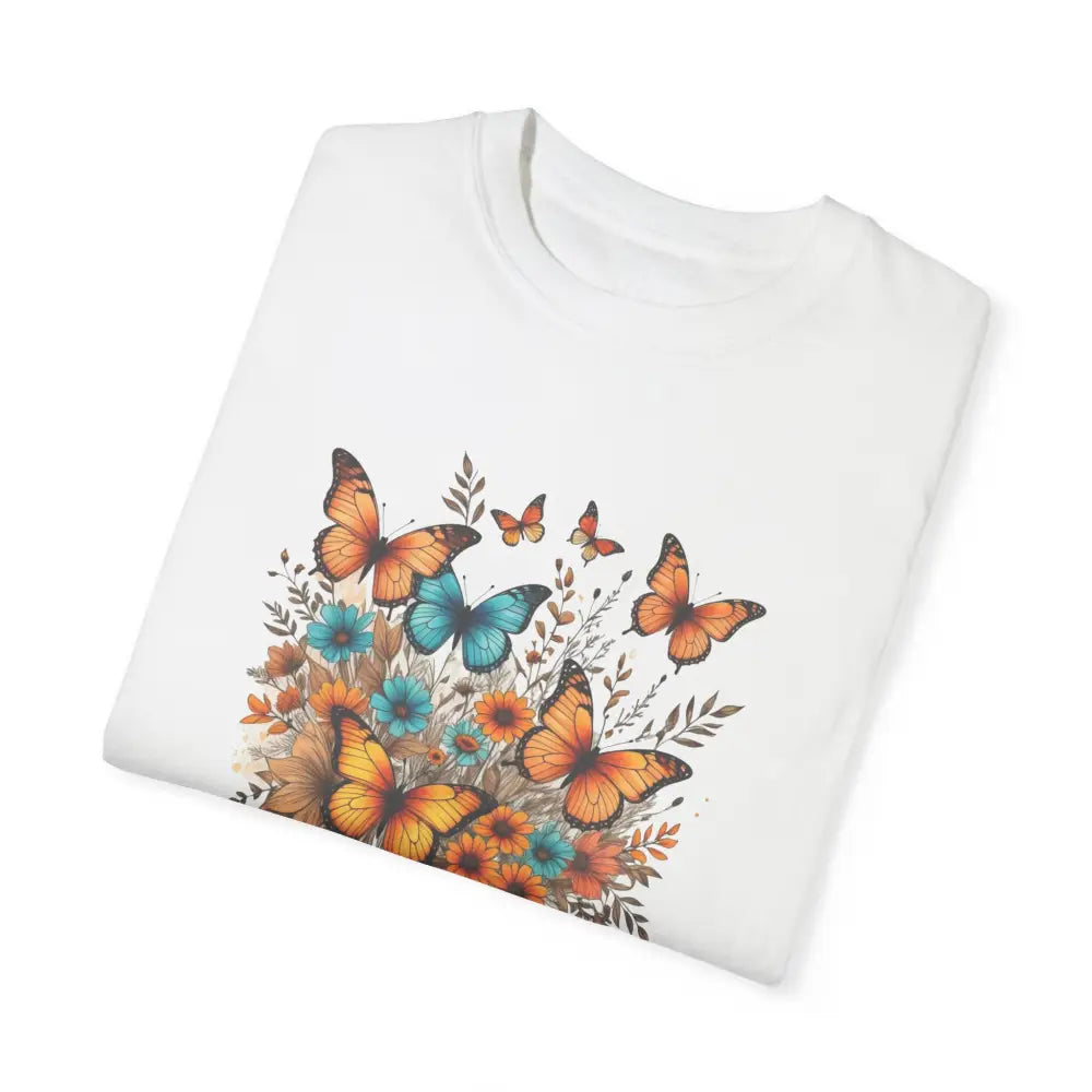 Wings of Tranquility unisex garment-dyed butterfly floral tee
