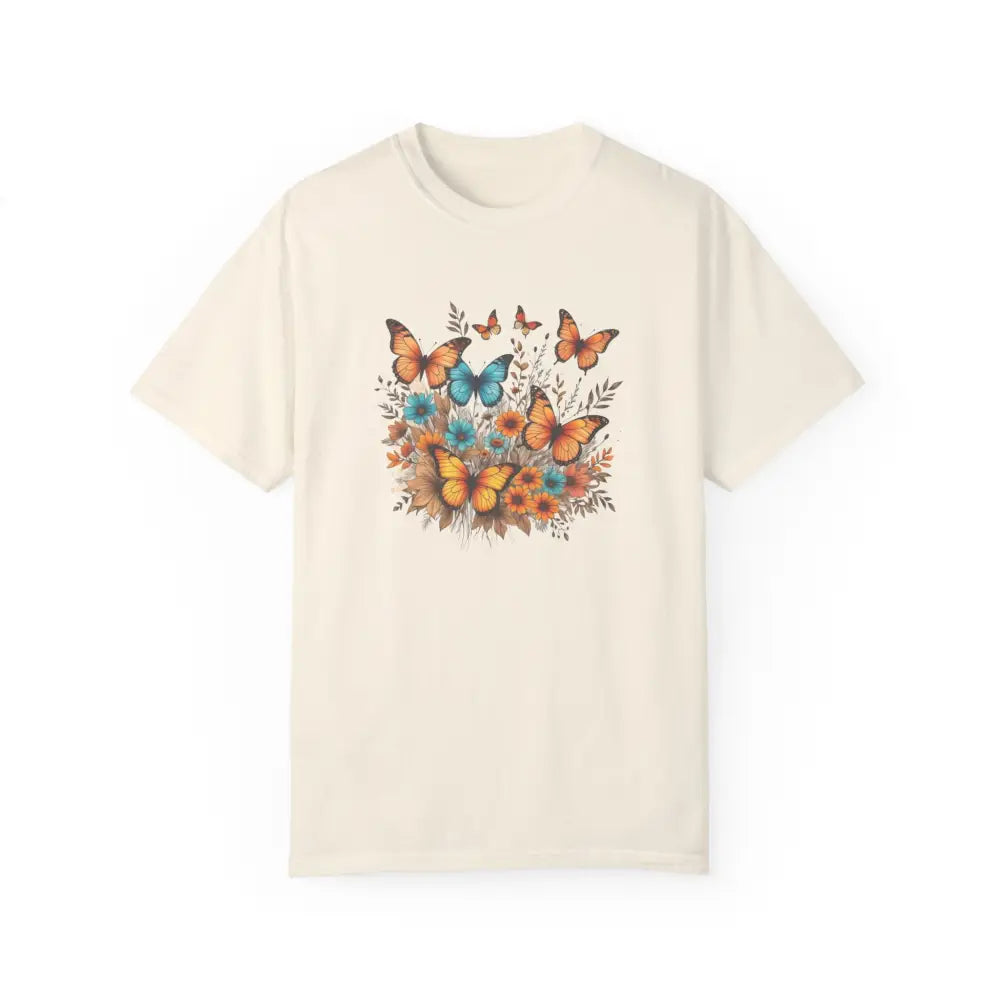 Wings of Tranquility unisex garment-dyed butterfly floral tee