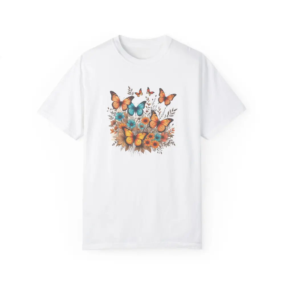 Wings of Tranquility Unisex Garment-Dyed Butterfly Floral Tee